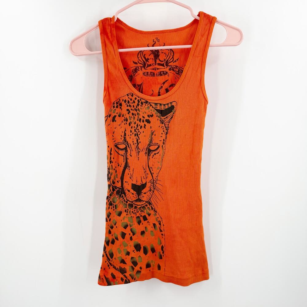 Key Closet Tank Top Size Small NEW Cheetah Orange Ribbed Y2K Style 2000s Cotton
